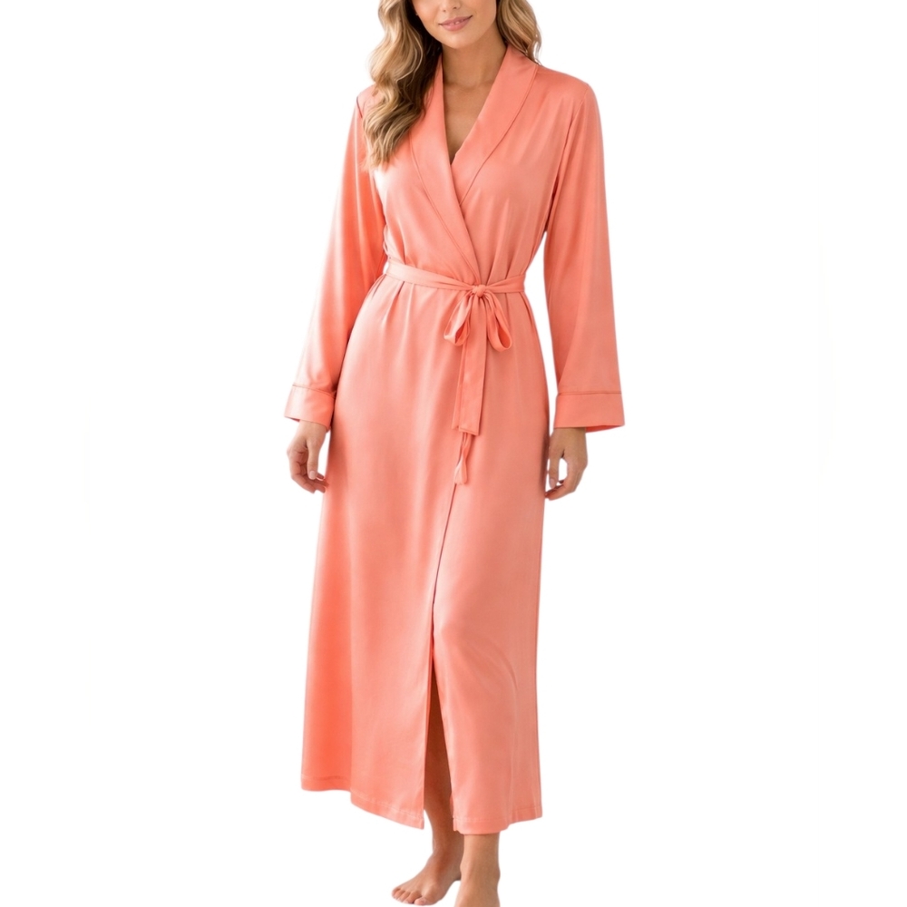 State of Day Belted Shawl-Collar Robe  Coral Pink Size:XXLarge